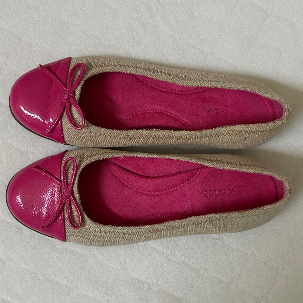 Aerosoles | Pink Patent Tan Canvas Ballet Flat Shoes | Size 6.5 - Picture 4 of 10